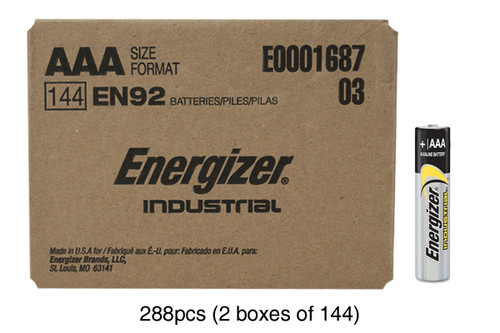 288-Box AAA Energizer Industrial EN92 Alkaline Batteries (2 boxes of 144)