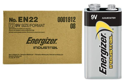 Boxed set of 72 Energizer Industrial EN22 9 Volt batteries