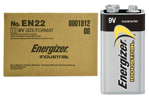 72-Pack 9 Volt Energizer Industrial EN22 Alkaline Batteries (6 boxes of 12)