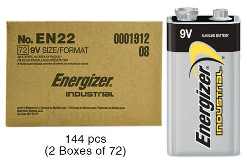 144-Pack 9 Volt Energizer Industrial EN22 Alkaline Batteries (2 boxes of 72)