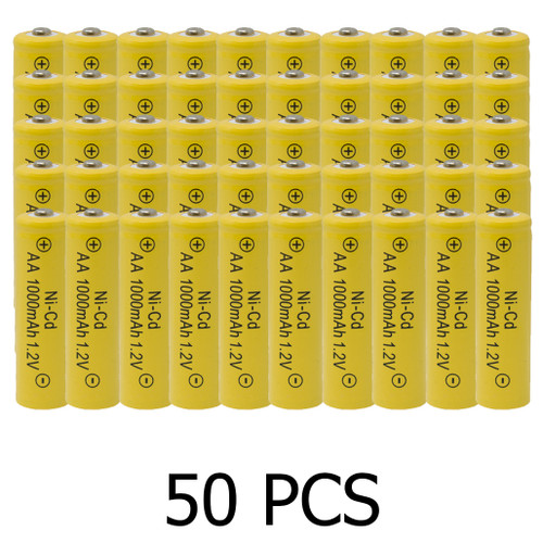 50-Pack AA NiCd 1000 mAh Rechargeable Batteries