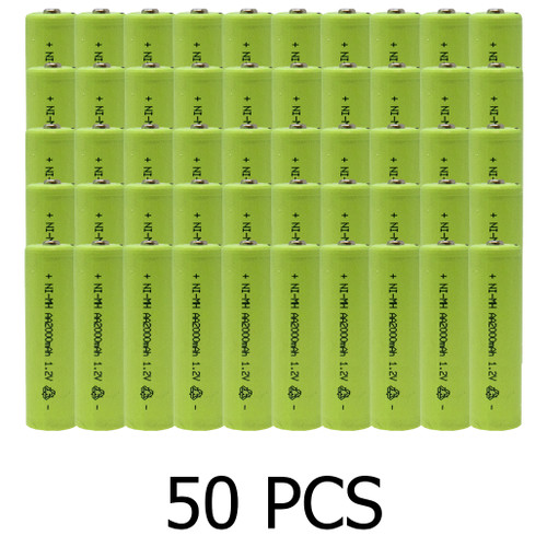50-Pack AA NiMH 2000 mAh Button Top Batteries