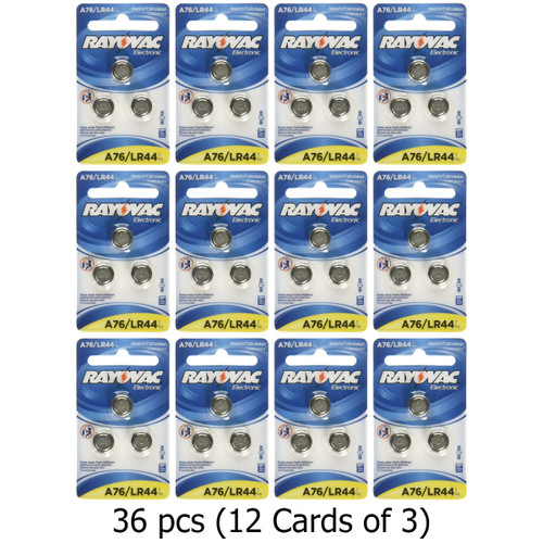 36-pack Rayovac button batteries with 12 cards of 3