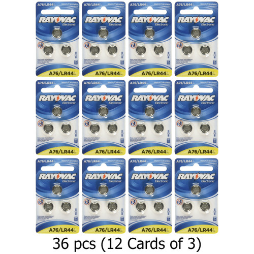 36-Pack A76 / LR44 Rayovac Alkaline Button Batteries (12 Cards of 3)