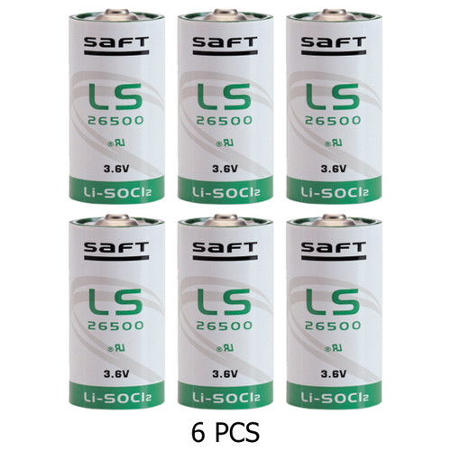 6-Pack Saft LS26500 3.6 Volt C 7700 mAh Lithium Batteries