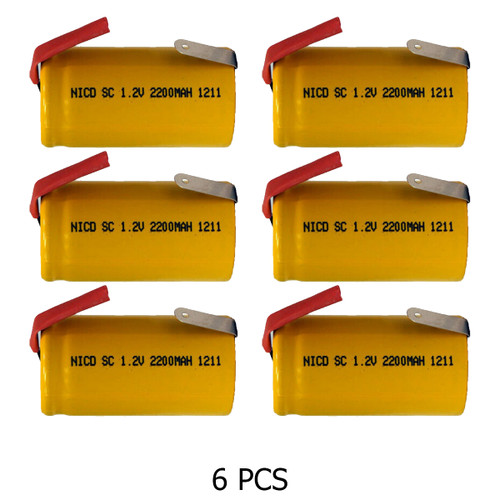 6-Pack Sub C NiCd 2200 mAh Batteries with Tabs