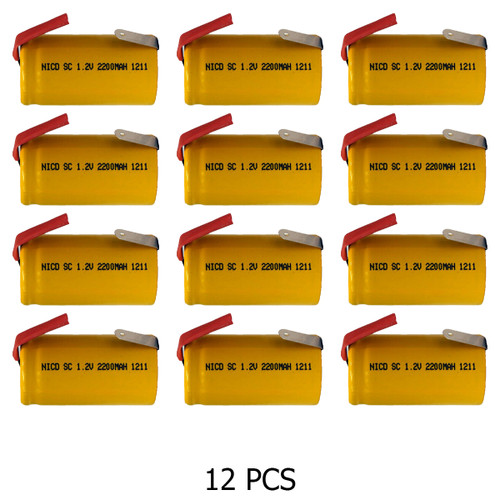 12-Pack Sub C NiCd 2200 mAh Batteries with Tabs
