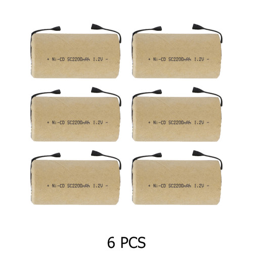 Six Power Portable Sub C NiCd batteries with tabs, paper wrapped