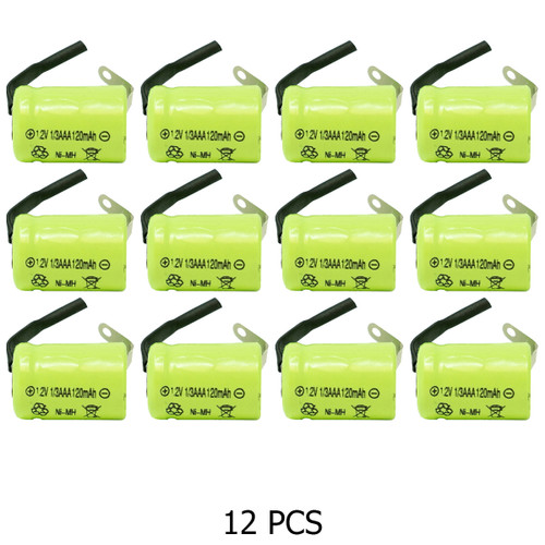 Twelve-pack 1/3 AAA rechargeable batteries with tabs
