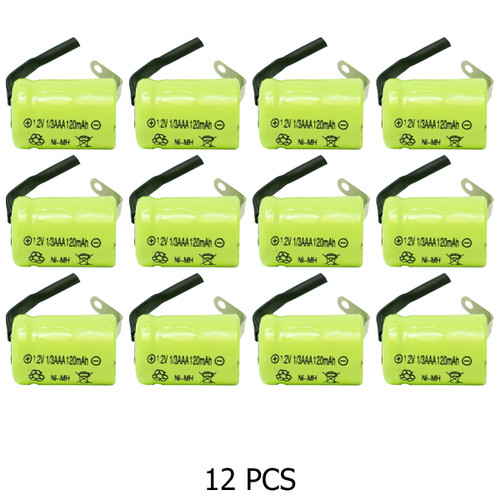 12-Pack 1/3 AAA NiMH 120 mAh Batteries with Tabs