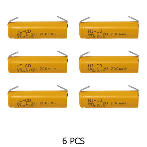 Power Portable AA NiCd 700 mAh battery with tabs, 6-pack