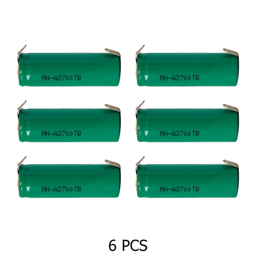 6-Pack A NiMH 2700 mAh Batteries with Tabs