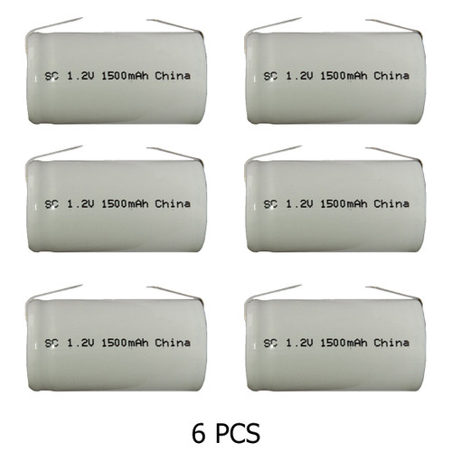 6-Pack Sub C NiCd 1500 mAh Batteries with Tabs