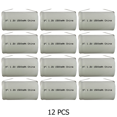 12-Pack Sub C NiCd 1500 mAh Batteries with Tabs