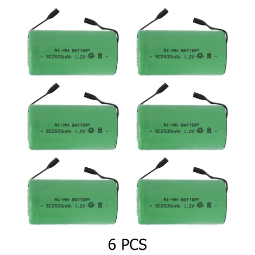 Six-pack Sub C 2500 mAh NiMH batteries with tabs
