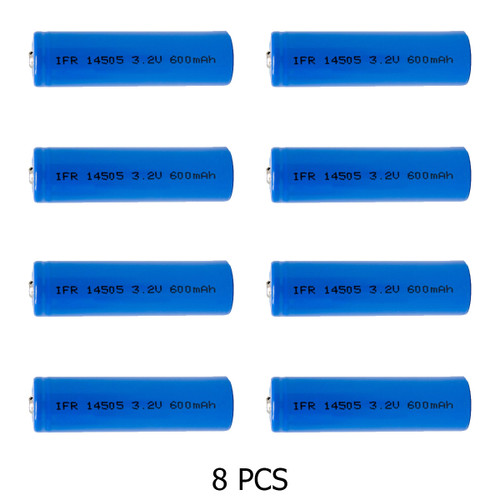 Power Portable 8-pack AA 3.2V 600mAh LiFePO4 batteries front view