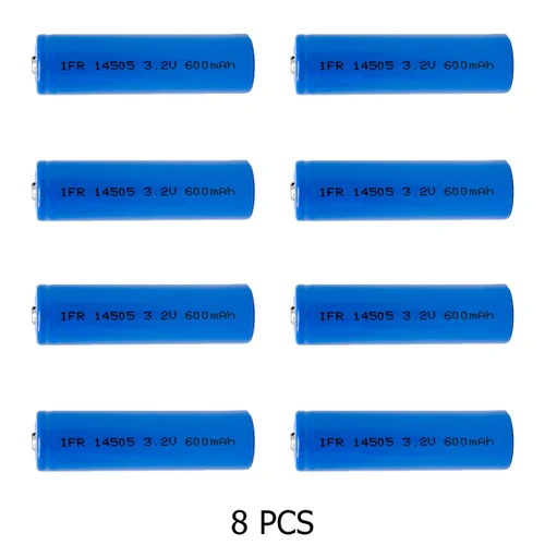 Power Portable 8-pack AA 3.2V 600mAh LiFePO4 batteries front view