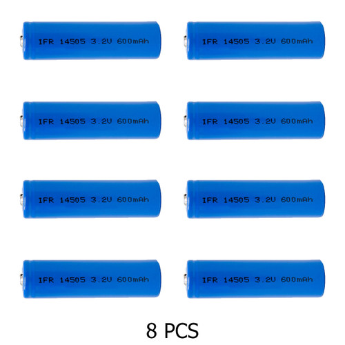 8-Pack AA 3.2 Volt 600 mAh LiFePO4 14500 Batteries