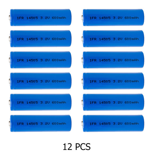AA 14500 3.2V 600mAh LiFePO4 batteries in 12-pack