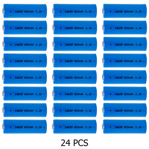 Power Portable 24-pack 3.2V 14430 LiFePO4 batteries arranged neatly