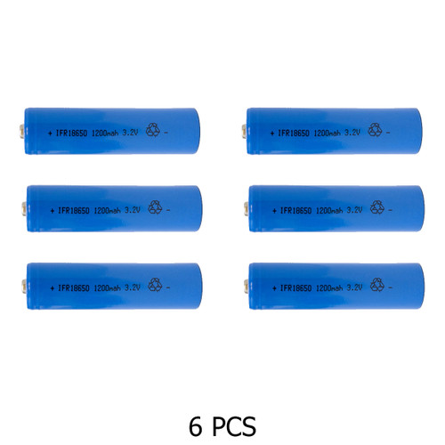 6-Pack 3.2 Volt LiFePO4 18650 1200 mAh Button Top Batteries