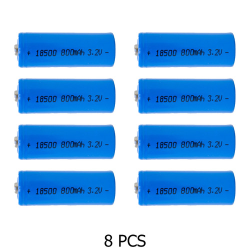 8-Pack 18500 3.2 Volt 800 mAh LiFePO4 Batteries