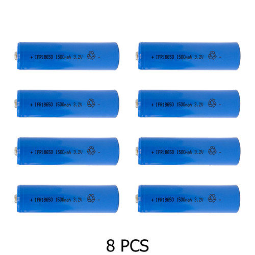 3.2 Volt LiFePO4 18650 1500 mAh Button Top Batteries (Box of 8)