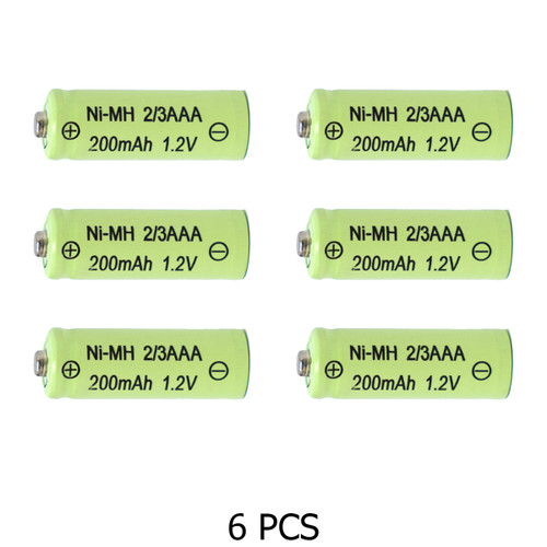 6-Pack 2/3 AAA NiMH 200 mAh Button Top Batteries
