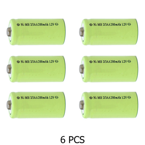Power Portable 2/3 AA NiMH 200 mAh button top batteries, 6-pack