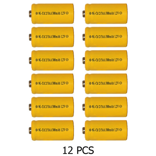 12-pack Power Portable 2/3 AA NiCd button top batteries