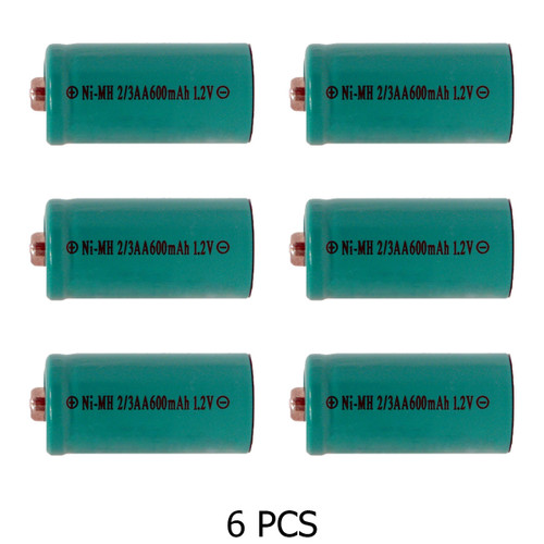 Six rechargeable 2/3 AA NiMH batteries with button top design