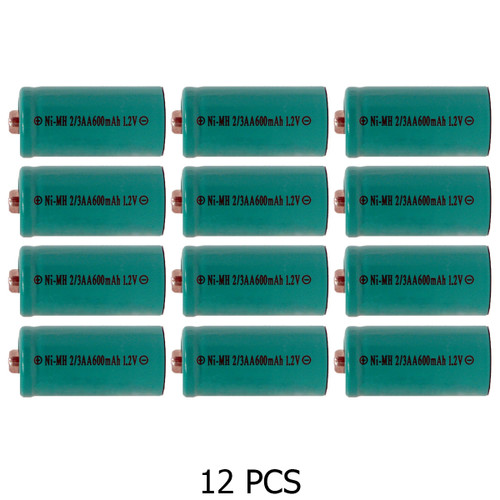 Rechargeable 2/3 AA 600 mAh NiMH batteries, 12 count