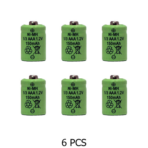 6-Pack 1/3 AAA 150 mAh Button Top NiMH Batteries for Solar Lights