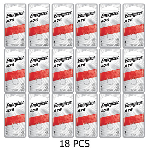 Front view of Energizer A76 LR44 18-pack button batteries