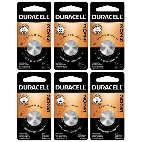 Duracell CR2025 6-pack lithium coin cell batteries on card