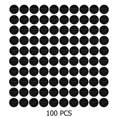 Close-up of Panasonic CR2012 3 volt lithium coin cells