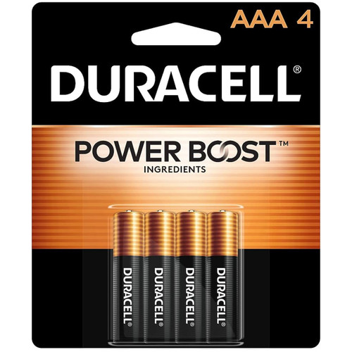 Duracell AAA MN2400B4 alkaline batteries 4-pack card front view