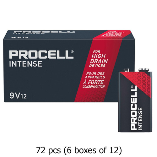 72-Pack 9 Volt Duracell Procell Intense PX1604 Alkaline Batteries (6 Boxes of 12)