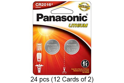 24-pack Panasonic CR2016 3V lithium coin cell batteries, 12 cards of 2