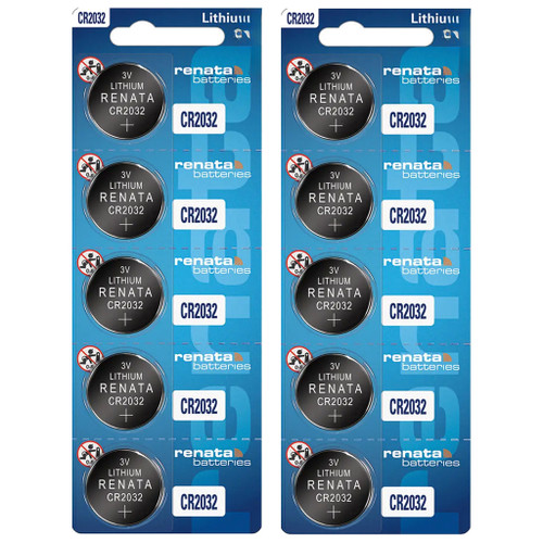 10-pack Renata CR2032 3V lithium coin cell batteries