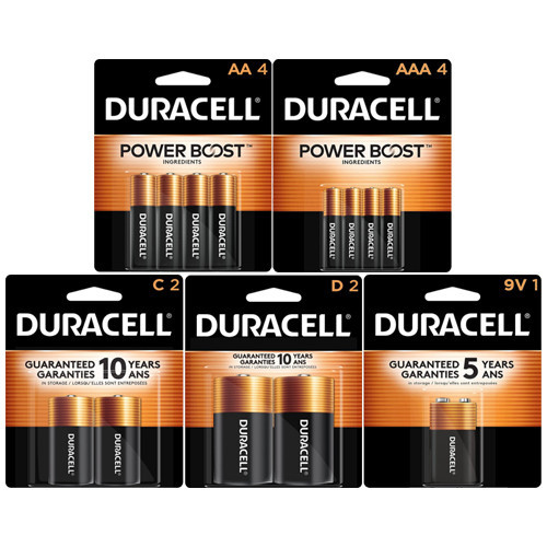 Duracell alkaline battery combo pack with AA, AAA, C, D and 9 Volt cards