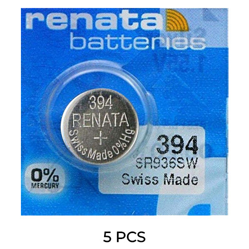 5-Pack 394 (SR936SW) Renata Silver Oxide Button Batteries