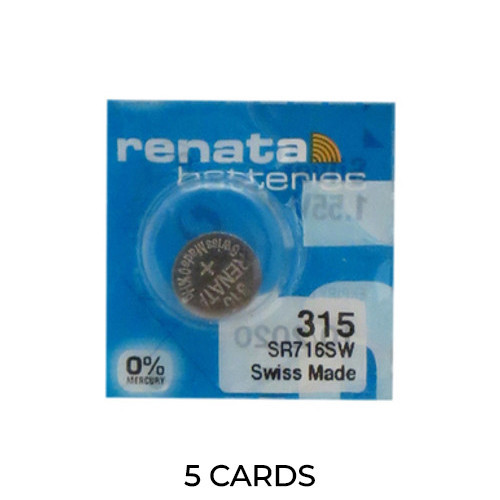 5-pack Renata 315 SR716SW silver oxide button batteries