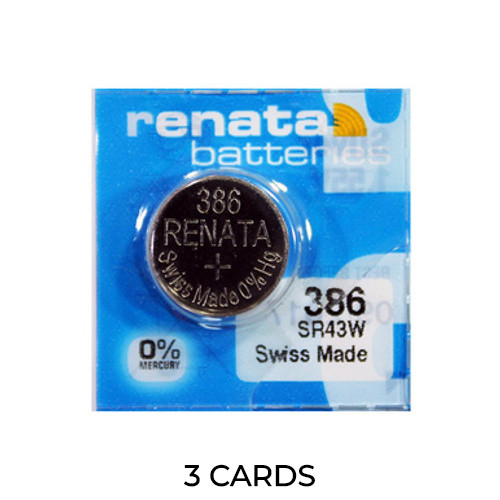 3-Pack 386 / 301 / SR43SW Renata Silver Oxide Button Batteries