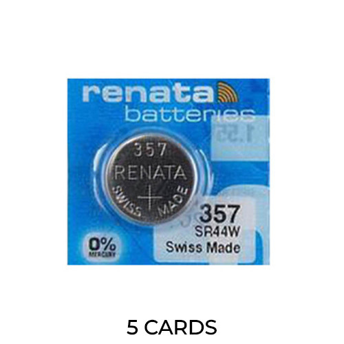 5-pack Renata 357 SR44W silver oxide button batteries