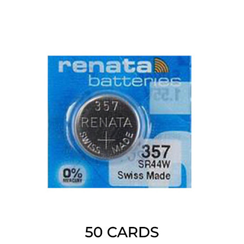50-pack Renata 357 SR44W silver oxide button batteries