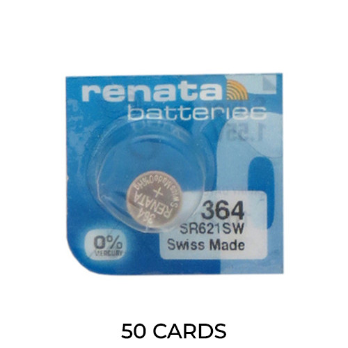 50-Pack 364 / SR621SW Renata Silver Oxide Button Batteries