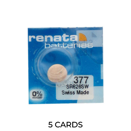 5-Pack 377 / SR626SW Renata Silver Oxide Button Batteries