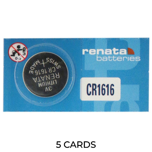 Renata CR1616 3V lithium coin cell batteries pack of five