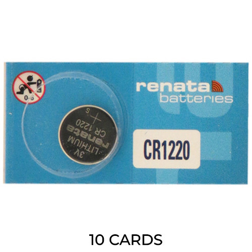 10-pack Renata CR1220 3 volt lithium coin cell batteries